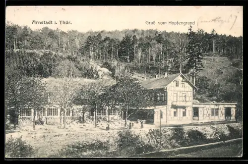 AK Arnstadt i. Thür., Gasthaus Hopfengrund am Wald