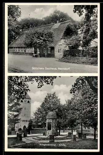 AK Nenndorf, Böttchers Gasthaus, Kriegerdenkmal an der Kirche