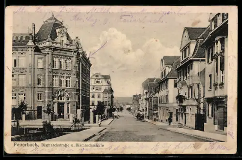 AK Feuerbach, Bismarckstrasse und Bismarckschule