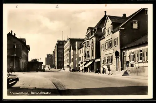 AK Kornwestheim, Bahnhofstrasse mit Gasthaus Bahnhof