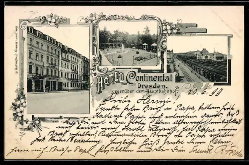 AK Dresden, Hotel Continental, Blick auf den Hauptbahnhof