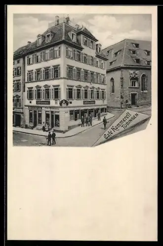 AK Tübingen, Strassenleben am Café Kommerell