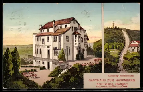 AK Stuttgart, Gasthaus zum Hasenberg, Inh. Karl Gailing