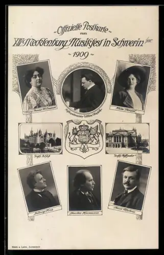 AK Schwerin, XIV. Meckenburger Musikfest im Jahr 1909, Portraits von Frieda Tempel und Willibal Kaehler