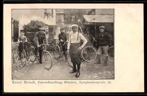 AK München, Fahrradhandlung von Xaver Meindl in der Nymphenburgerstrasse 23