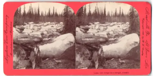 Stereo-Fotografie Keystone View Company, Meadville, Ansicht Slough, AK, Ice Gorge in Slough