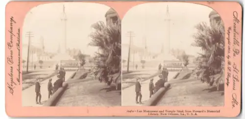 Stereo-Fotografie Keystone View Company, Meadville, Ansicht New Orleans, LA, Lee Monument and Temple Sinai