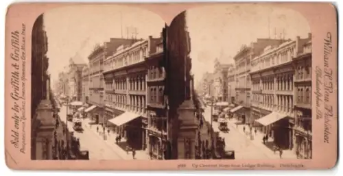 Stereo-Fotografie Keystone View Company, Meadville, Ansicht Philadelphia, PA, Up Chestnut Street from Ledger Building