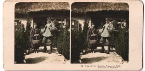 Stereo-Fotografie Peter Peters, Hamburg, Krieg 1914-1915, Deutsche Truppen im Felde, Abmarsch zur Feldarbeit