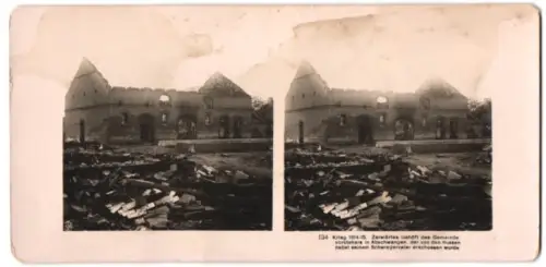 Stereo-Fotografie M. Rohmer, Leipzig-Gohlis, Krieg 1914-1915, Zerstörtes Gehöft des Gemeinde-Vorstehers in Abschwangen