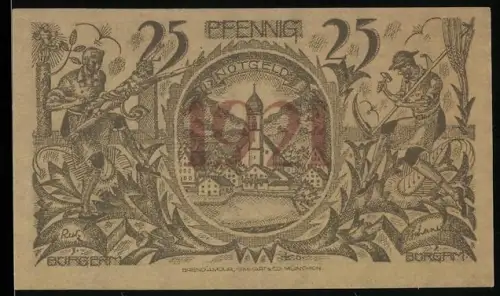 Notgeld Oberammergau 1921, 25 Pfennig, Kirche und Passionsspiel-Motiv