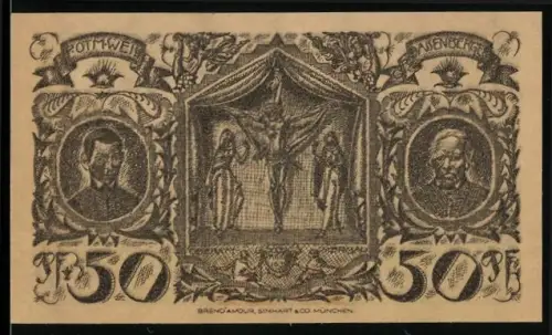 Notgeld Oberammergau 1921, 50 Pfennig, Portraits und Dorflandschaft mit Bergkulisse