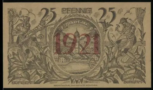 Notgeld Oberammergau 1921, 25 Pfennig, Ortsansicht und Passionsszene