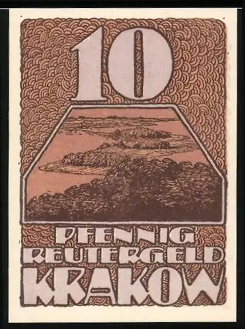 Notgeld Krakow i. M. 1922, 10 Pfennig, Landschaftsmotiv und Gedicht unter Bäumen