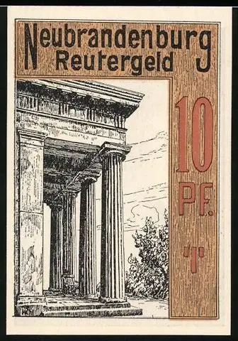 Notgeld Neubrandenburg 1922, 10 Pf, Tempel und historische Strasse
