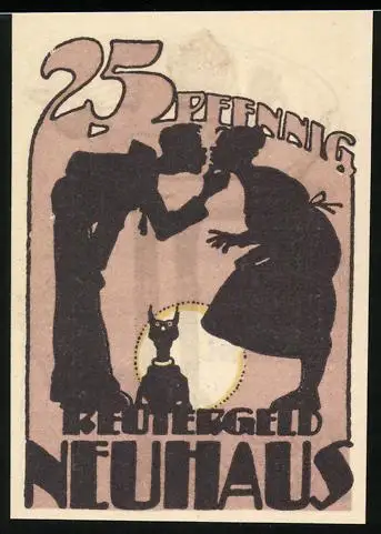 Notgeld Neuhaus 1922, 25 Pfennig, Silhouettenpaar und Koch mit Fisch auf Teller