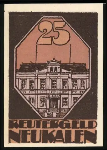 Notgeld Neukalen i. M. 1921, 25 Pfennig, Gebäude und Storchennest mit Gedicht