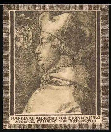 Notgeld Halle /Saale, 20 Pfennig, Kardinal Albrecht von Brandenburg Porträt, Wappen