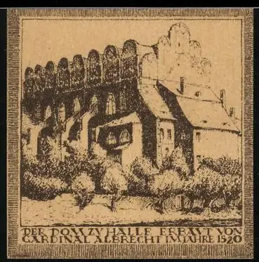 Notgeld Halle /Saale 1920, 10 Pfennig, Dom mit Gebäuden und Bäumen