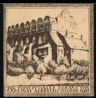 Notgeld Halle /Saale 1921, 10 Pfennig, Darstellung der Moritzburg erbaut von Kardinal Albrecht 1520