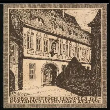 Notgeld Halle /Saale, 10 Pfennig, Geburtshaus Georg Friedrich Händel im heutigen Zustand