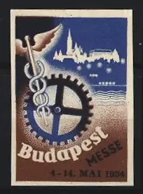 Reklamemarke Budapest, Messe 1934, Zahnrad und Flügelstab