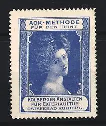 Reklamemarke Kolberg, AOK-Methode für den Teint, Porträt einer Frau
