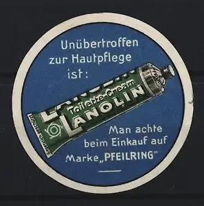 Reklamemarke Lanolin, Toiletten-Creme, Tube als Symbol