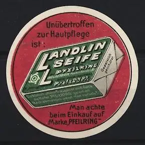 Reklamemarke Lanolin, Seife Pfeilring, Seifenpackung