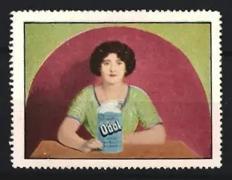 Reklamemarke Odol, Zahn- und Mundpflege, Frau mit Flasche