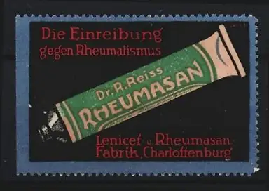 Reklamemarke Charlottenburg, Dr. R. Reiss, Rheumasan Salbe, Rheumasan-Tube