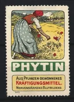 Reklamemarke Phytin, Kräftigungsmittel, Frau im Mohnfeld