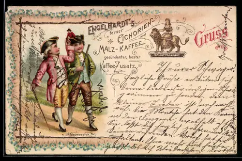 Lithographie Engelhardt`s feiner Malz-Kaffee, Zwei Männer beim Spaziergang