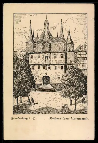 AK Frankenberg i. H., Blick auf das Rathaus vom Untermarkt
