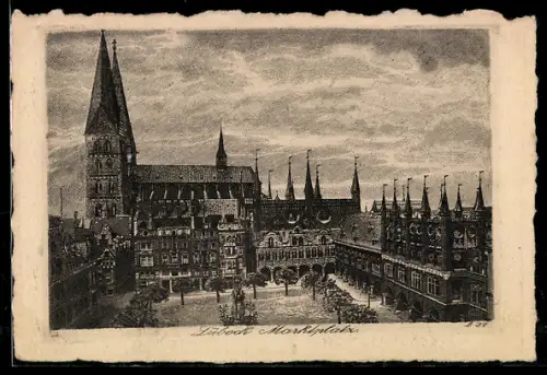 Künstler-AK Lübeck, Marktplatz