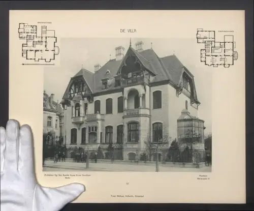 Fotografie Lichtdruck Friedr. Wolfrum, Düsseldorf, Ansicht Mannheim, Villa am Werderplatz 14 mit Grundriss, 40 x 33cm
