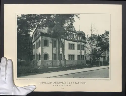 Fotografie Lichtdruck Carl Ebner, Stuttgart, Ansicht Karlsruhe, Wohnhäuser Jahnstrasse 9 & 11, Grossformat 33 x 45cm