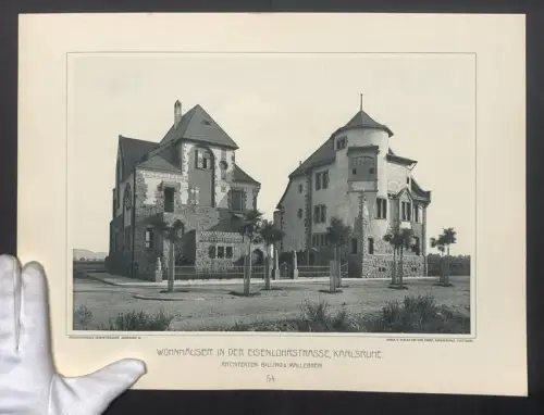 Fotografie Lichtdruck Carl Ebner, Stuttgart, Ansicht Karlsruhe, Wohnhäuser in der Eisenlohrstrasse, Grossformat 33 x 45cm