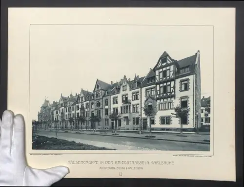Fotografie Lichtdruck Carl Ebner, Stuttgart, Ansicht Karlsruhe, Häusergruppe in der Kriegstrasse, Grossformat 34 x 45cm