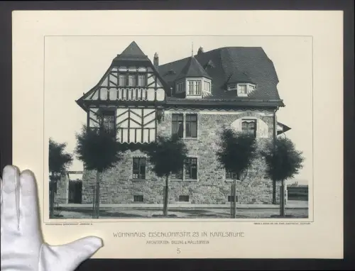 Fotografie Lichtdruck Carl Ebner, Stuttgart, Ansicht Karlsruhe, Wohnhaus in der Eisenlohrstrasse 23, Billing & Mallebrein