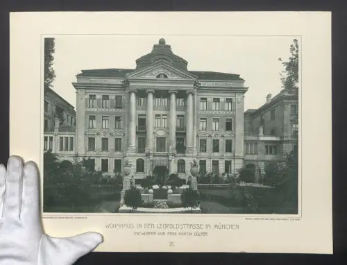 Fotografie Lichtdruck Carl Ebner, Stuttgart, Ansicht München, Wohnhaus in der Leopoldstrasse, Arch. Prof. Martin Dülfer