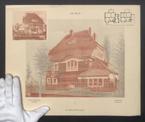 Fotografie Lichtdruck Friedr. Wolfrum, Düsseldorf, Ansicht Köln-Bayenthal, Villa in der Lindenallee 41 mit Grundriss