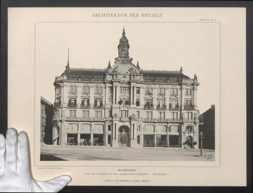 Fotografie Lichtdruck Kanter & Mohr, Berlin, Ansicht München, Wohn- u. Geschäftshaus am Maximiliansplatz 1, 37 x 49cm