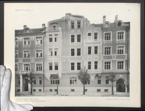 Fotografie Lichtdruck Friedr. Wolfrum, Wien, Ansicht München, Wohnhaus in der Franz Josephstrasse 9-11, Martin Dülfer