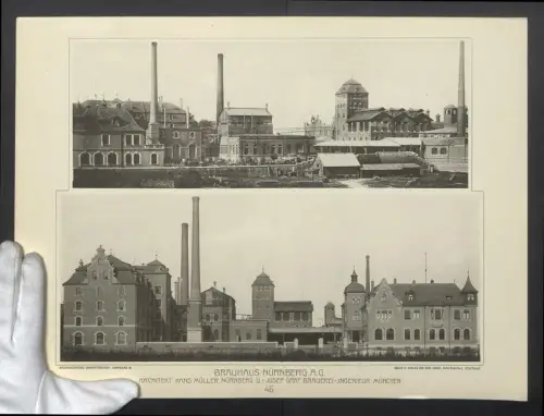 Fotografie Lichtdruck Carl Ebner, Stuttgart, Ansicht Nürnberg, Werksanlage der Brauhaus Nürnberg AG, Arch. Hans Müller
