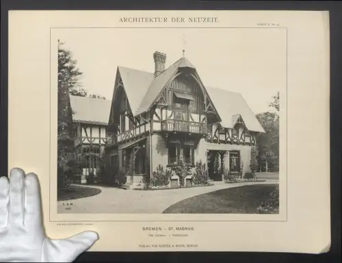 Fotografie Lichtdruck Kanter & Mohr, Berlin, Ansicht Bremen-St. Magnus, Seitenansicht der Villa Lürmann, 37 x 49cm
