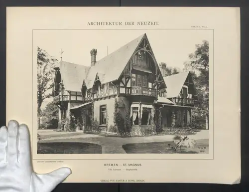 Fotografie Lichtdruck Kanter & Mohr, Berlin, Ansicht Bremen-St. Magnus, Hauptansicht der Villa Lürmann, 37 x 49cm