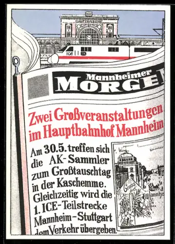 AK Mannheim, 1. Ansichtskarten-Grosstauschtag 1987 in der Kaschemme Mannheim, ICE am Hauptbahnhof