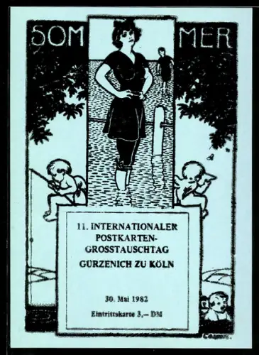 AK 11. Internationaler Postkarten-Grosstauschtag 1982, Gürzenich zu Köln, Frau im Badenanzug