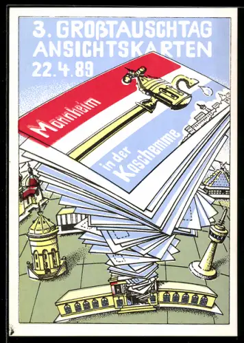 AK Mannheim, 3. Grosstauschtag Ansichtskarte 1989 in der Kaschemme, Ansichtskartenbörse